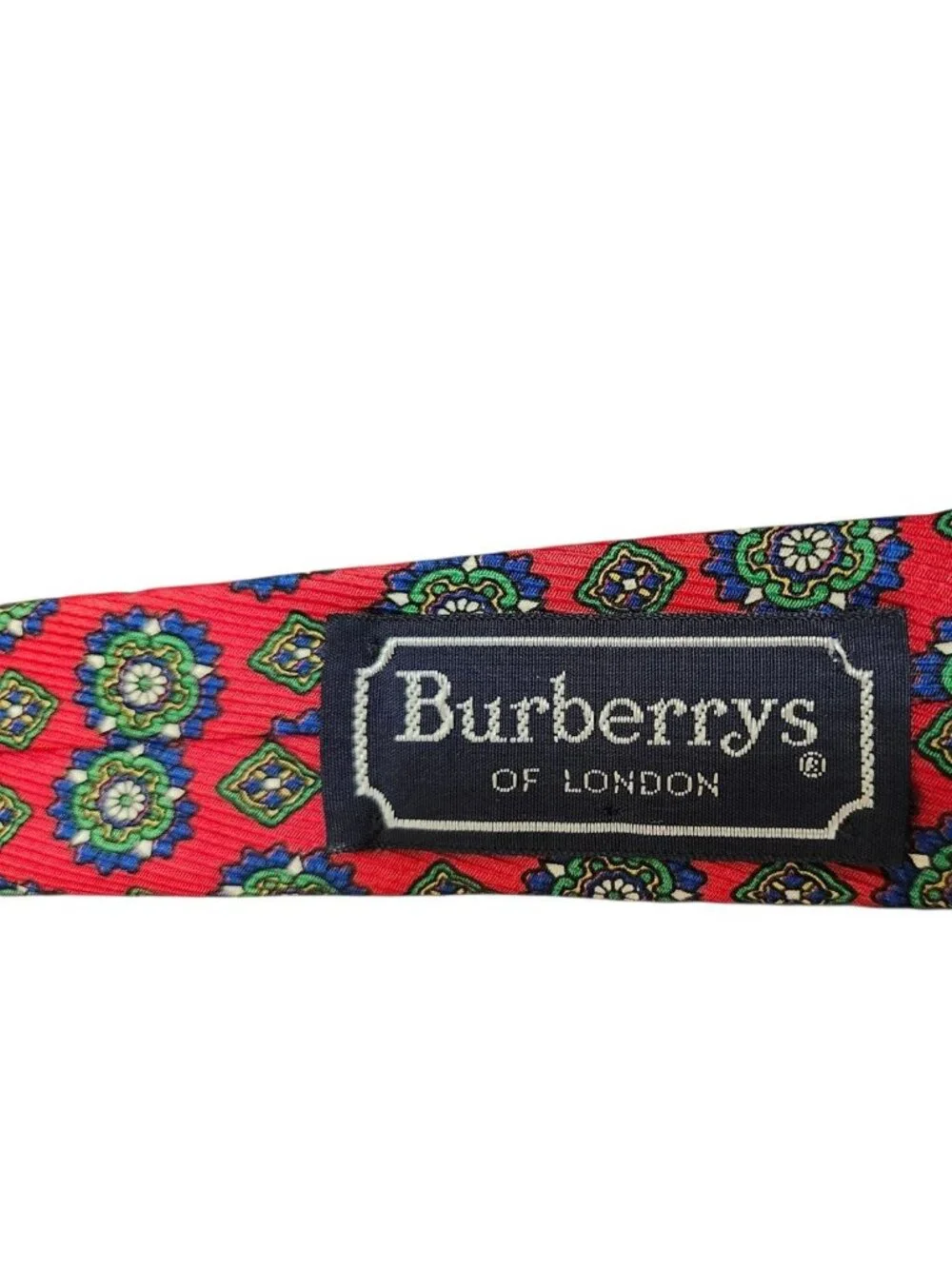 Vintage Burberrys of London 100% Silk Red Medallion Geometric Tie Made Italy